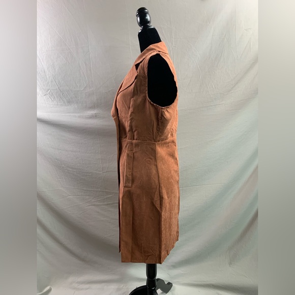 Rust Double-breasted Waterfall Collar Trench Vest - Picture 8 of 9